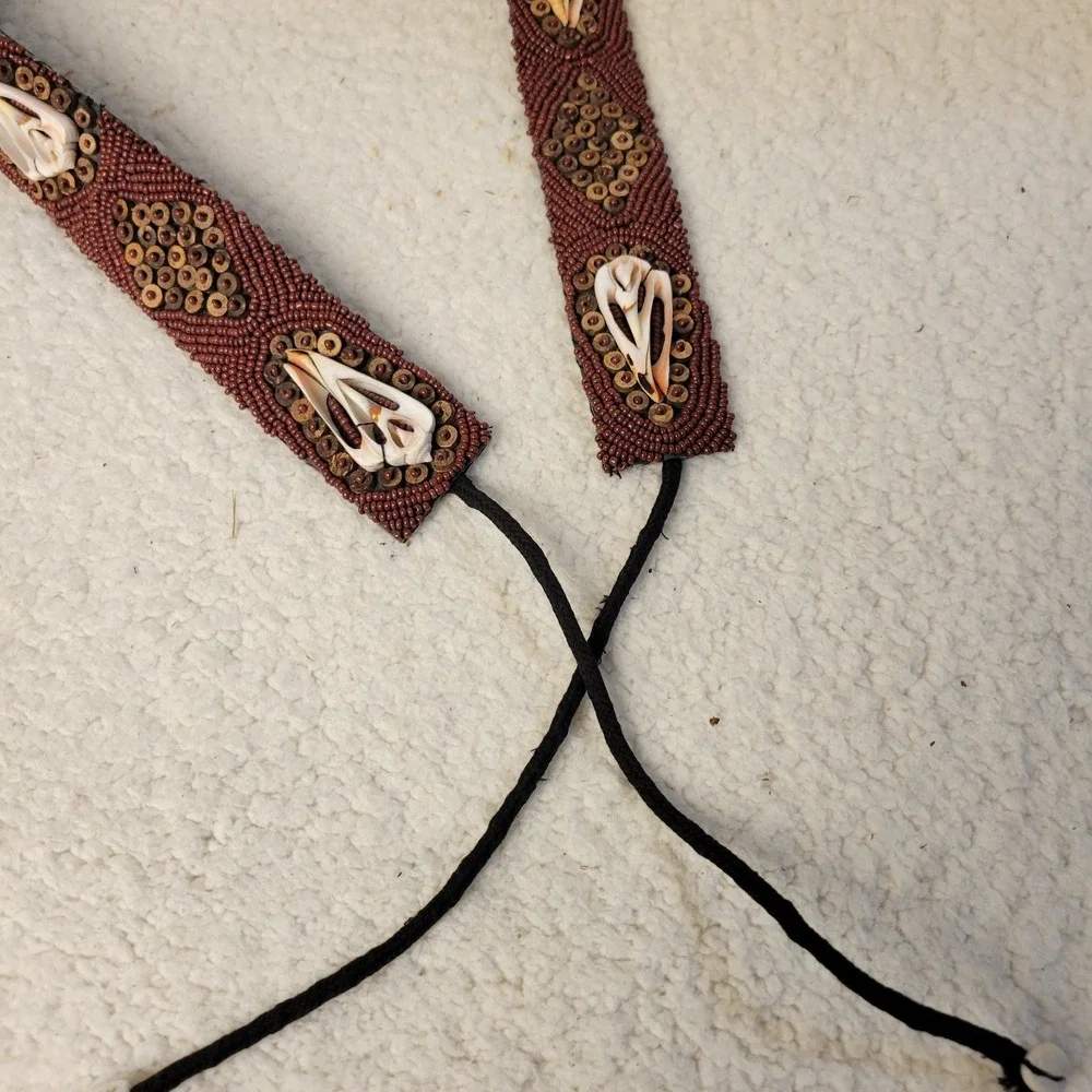 Handmade Beaded Cowrie‎ Shell Belt Red Brown Tribal Boho Waist Tie Festival